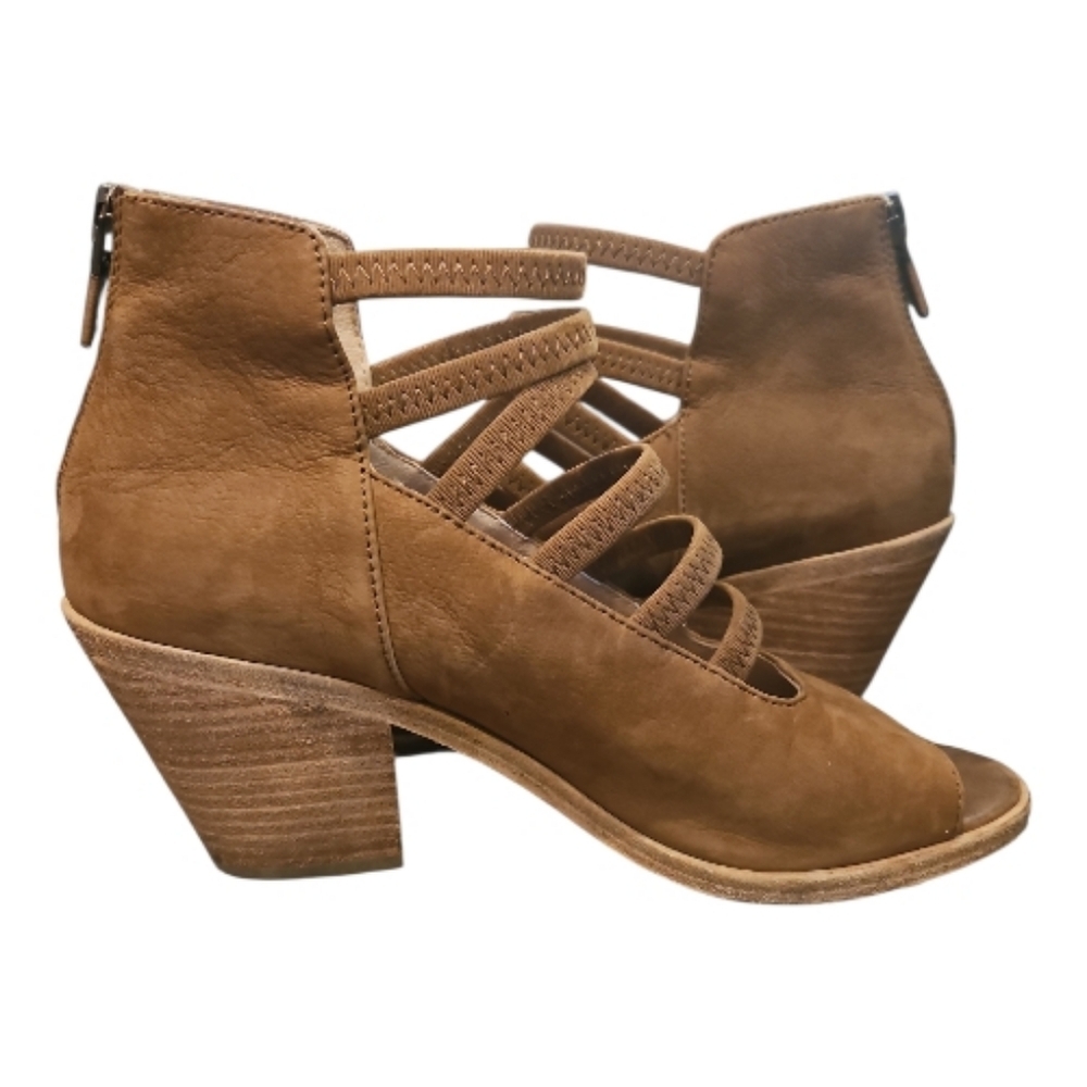 Eileen Fisher SZ 5.5 James Nubuck Strappy 3" Block Heel Peep Toe Back Zip Shoes - Picture 2 of 9